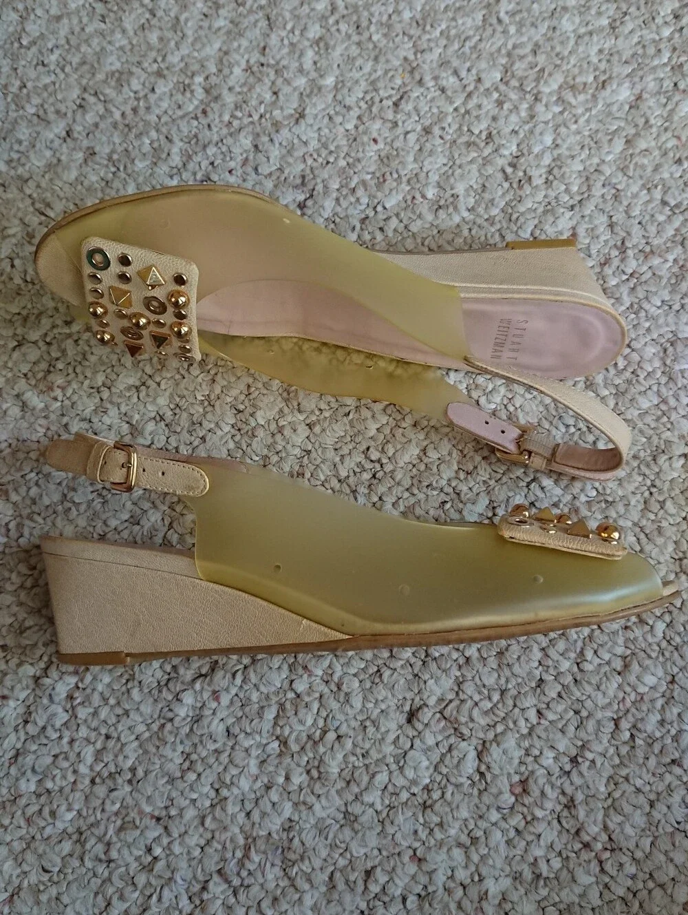 Stuart Weitzman Yellow Jelly Slingback Wedge Sandals with Studded details sz 6.5 - Picture 6 of 13